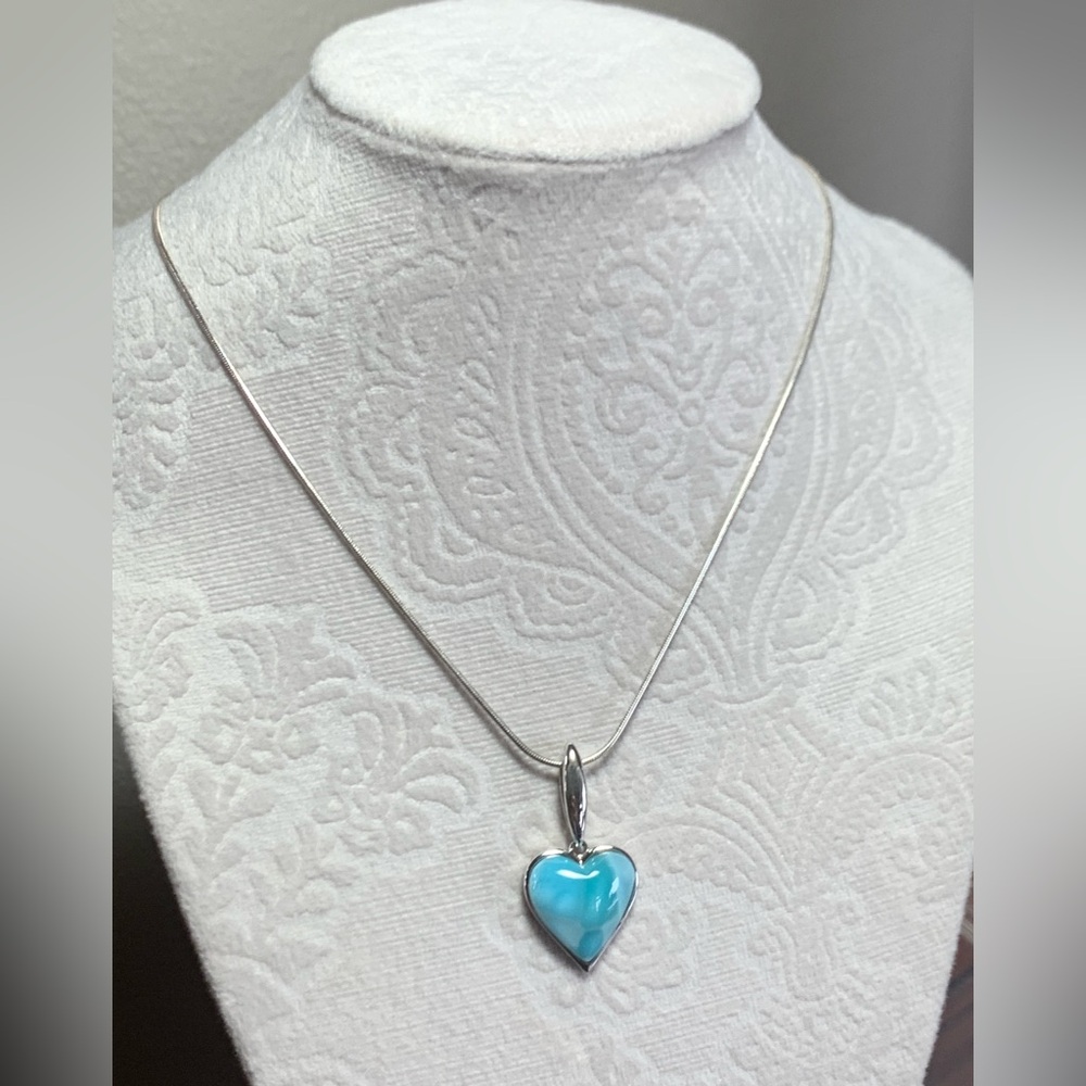Larimar Gemstone, Silver Heart Pendant Necklace